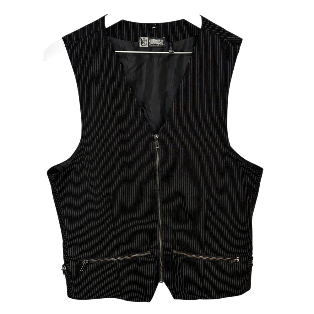 Social Collision Pinstripe Zip Up Vest - Men's Size M